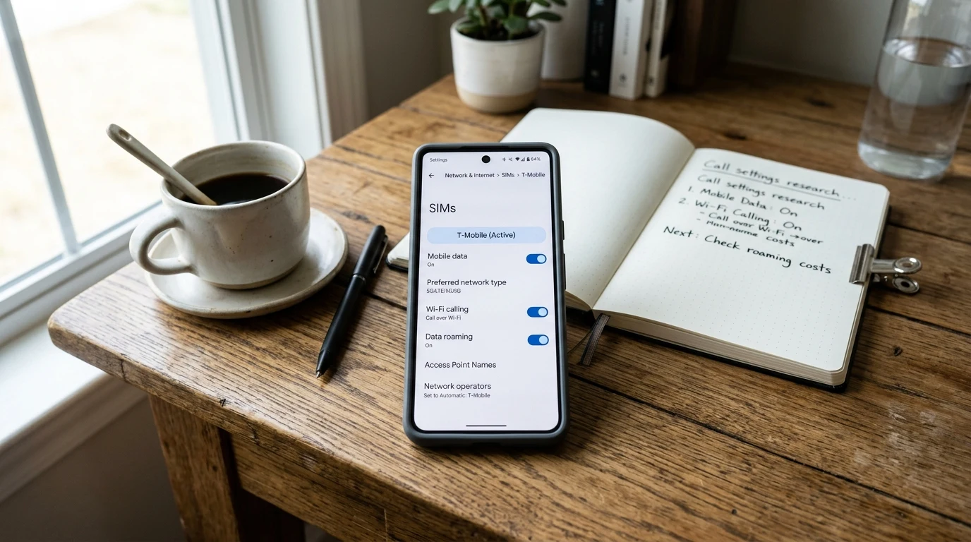 Nastavení sítě a přesměrování hovorů na displeji mobilu